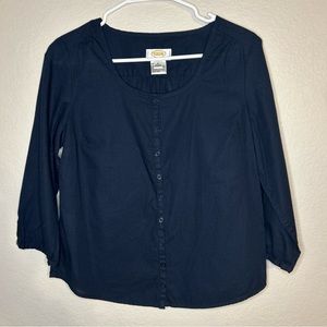 TALBOTS Women's Size Small 100% Cotton Button Up Blouse 3/4 Sleeve Navy Striped